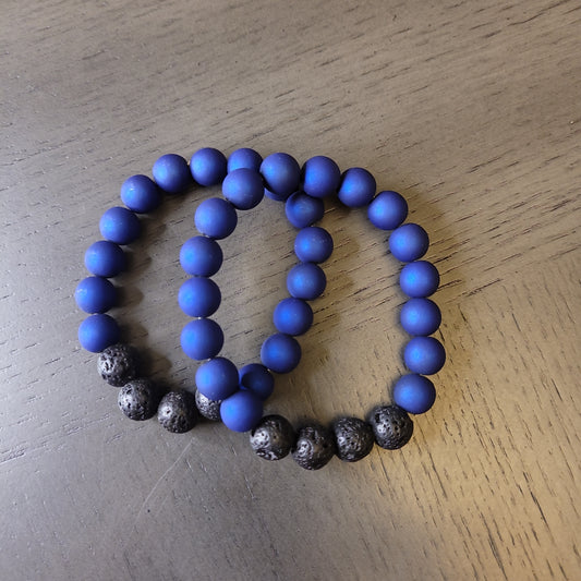 Blue /blk lava beaded bracelet