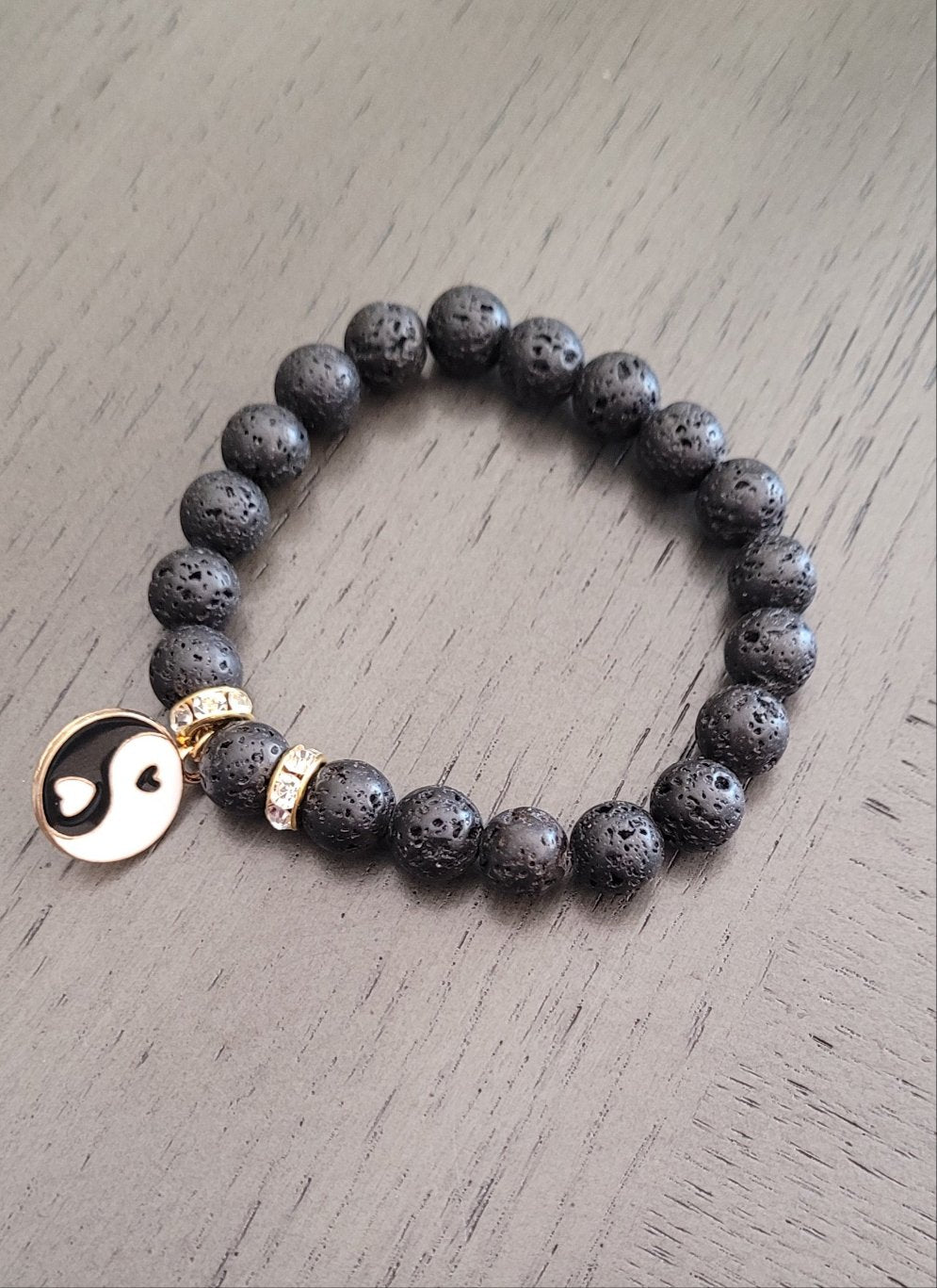 Blk lava charm stretch bracelet