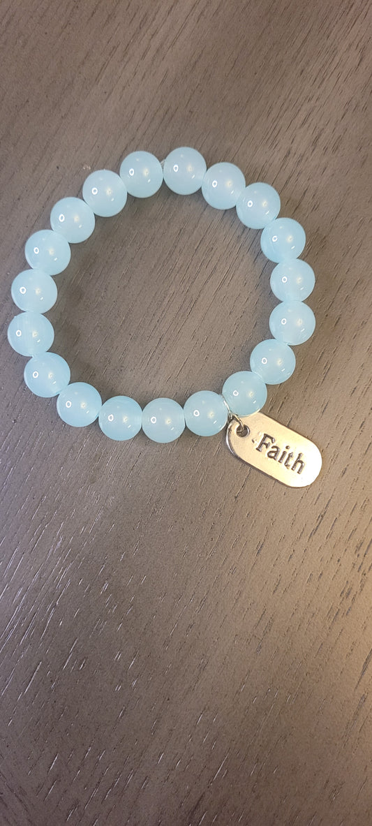 Ice blue bracelet w/faith charm