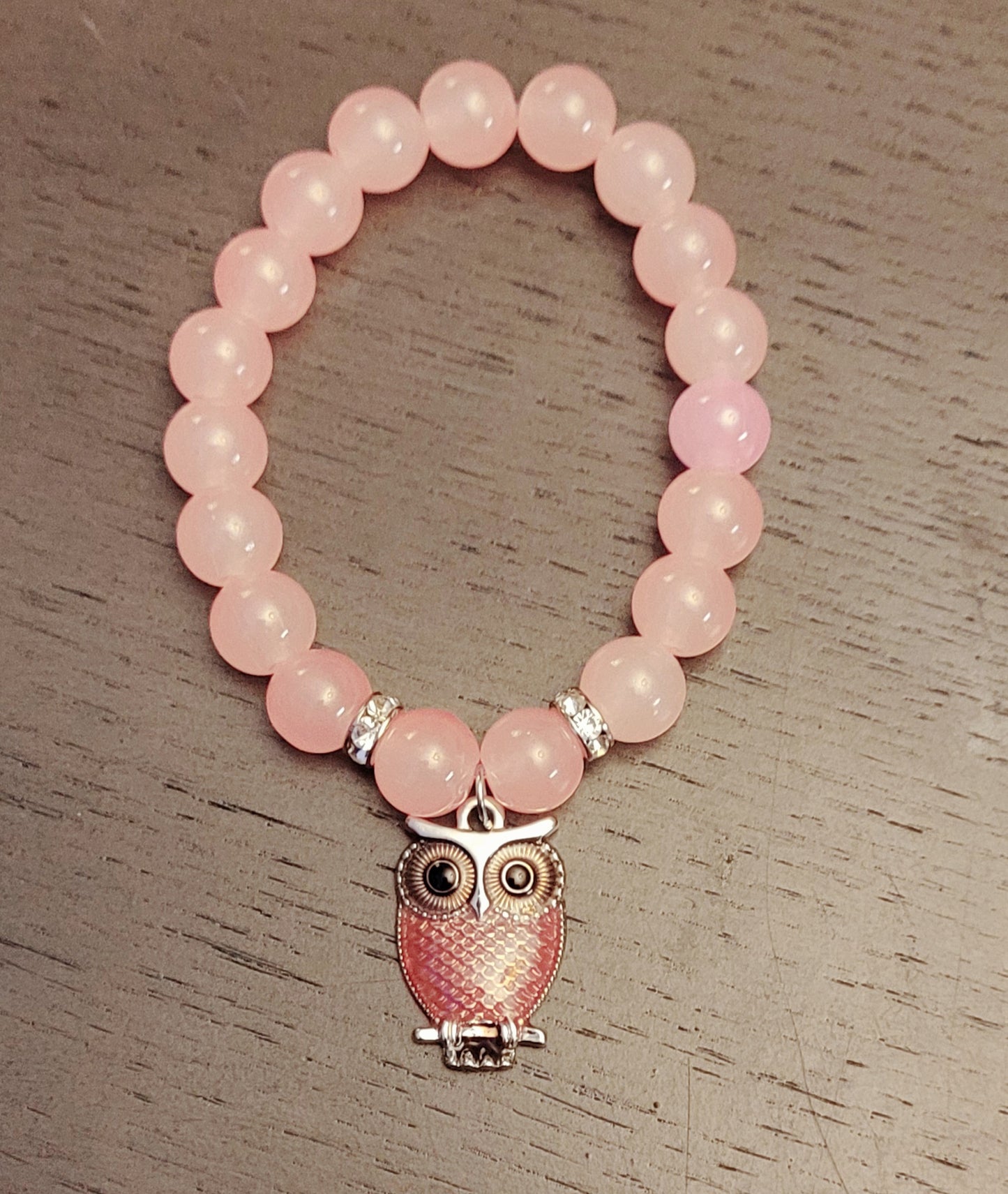 Pretty pink beaded bracelet w/ owl charm