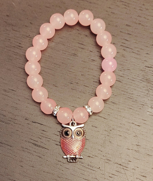 Pretty pink beaded bracelet w/ owl charm