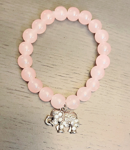 Pink bead bracelet w/ elephant charm